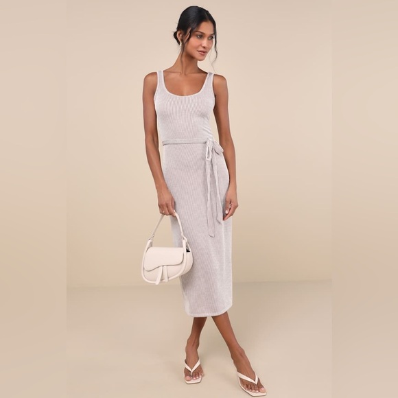 LULU'S Summer Perfection Taupe And Ivory Striped Ribbed Midi
Dress - Picture 3 of 5
